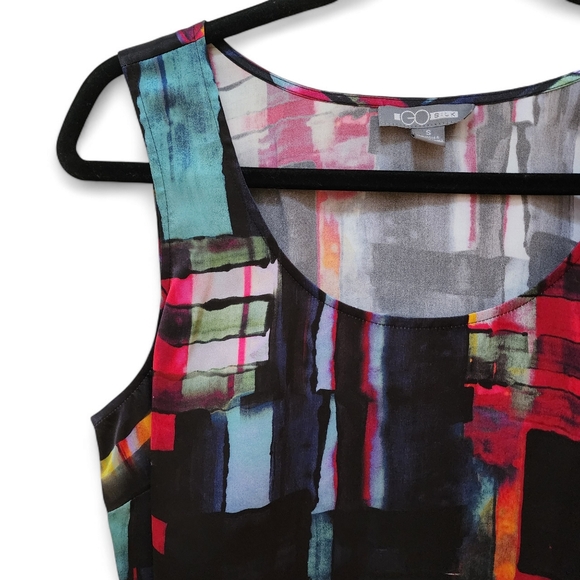 Go Silk Abstract Print 100% Silk Colorful Sleeveless Tank Top, Small - Picture 4 of 7